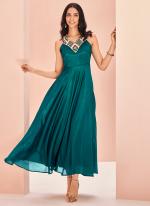 Chinnon Teal Blue Party Wear Hand Work Readymade Western Dress